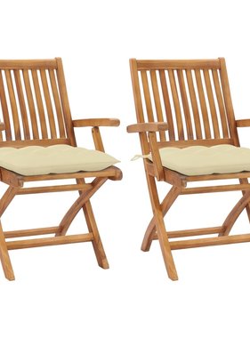 VidaXL Tuinstoelen 2 st met crèmewitte kussens massief teakhout