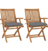 VidaXL Tuinstoelen 2 st met grijze kussens massief teakhout