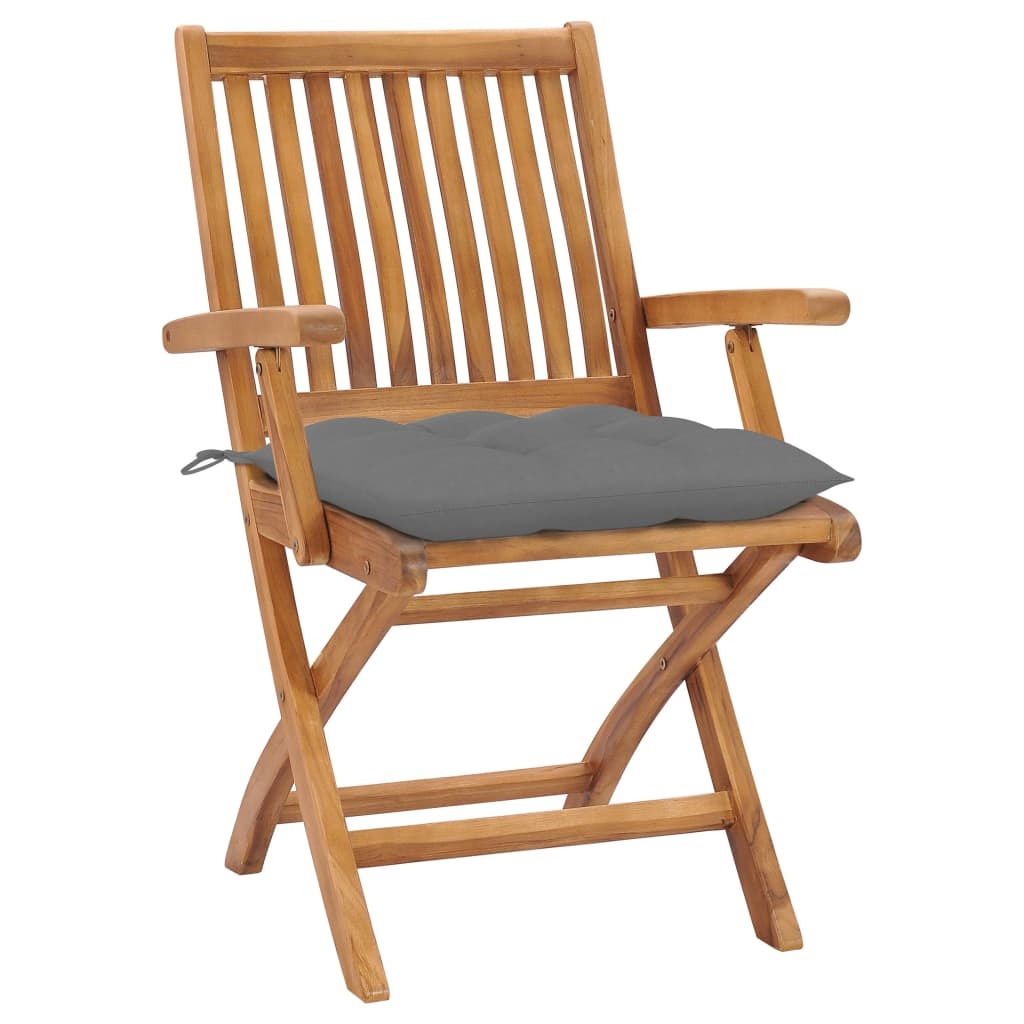 VidaXL Tuinstoelen 2 st met grijze kussens massief teakhout