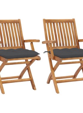 VidaXL Tuinstoelen 2 st met antracietkleurige kussens massief teakhout
