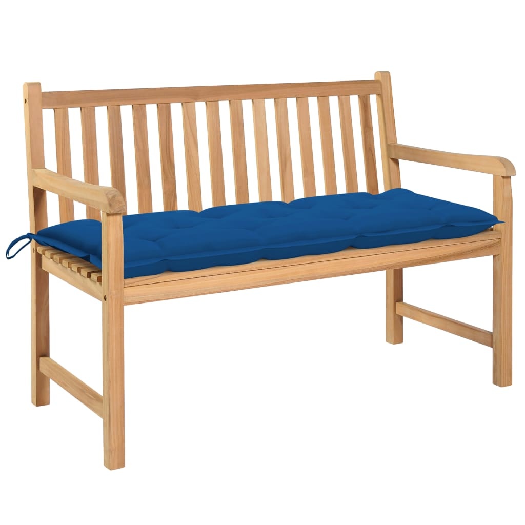 VidaXL Tuinbank met blauw kussen 120 cm massief teakhout