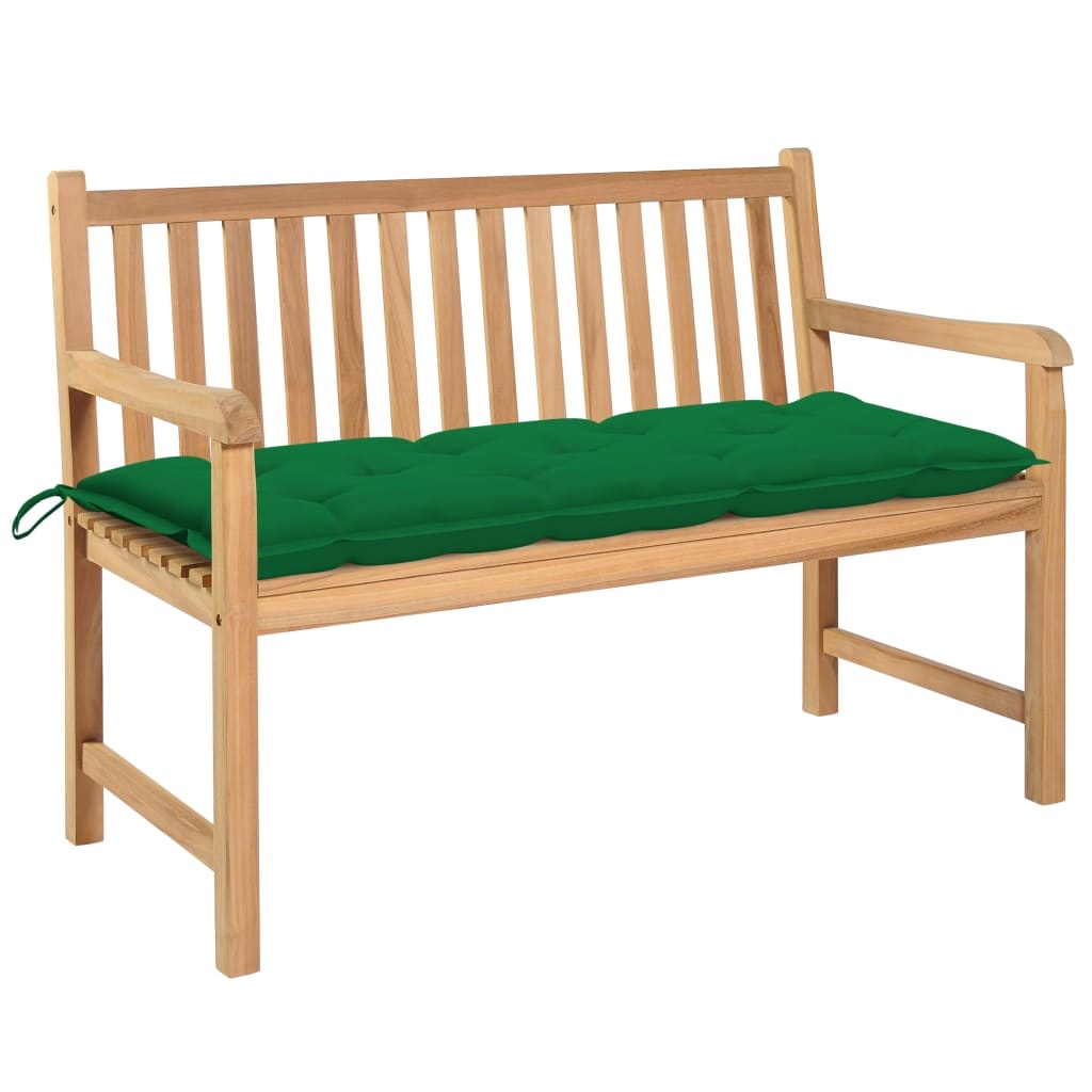 VidaXL Tuinbank met groen kussen 120 cm massief teakhout