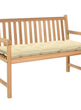VidaXL Tuinbank met crèmewit kussen 120 cm massief teakhout