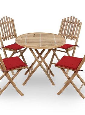 VidaXL 5-delige Tuinset inklapbaar met kussens bamboe