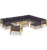 VidaXL 12-delige Loungeset met donkergrijze kussens bamboe