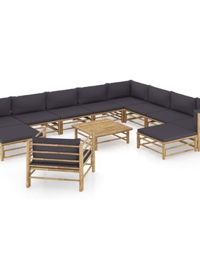 VidaXL 12-delige Loungeset met donkergrijze kussens bamboe