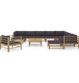 VidaXL 12-delige Loungeset met donkergrijze kussens bamboe