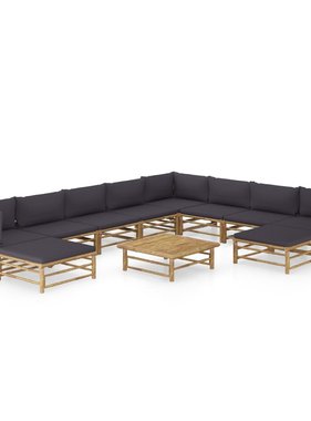 VidaXL 11-delige Loungeset met donkergrijze kussens bamboe
