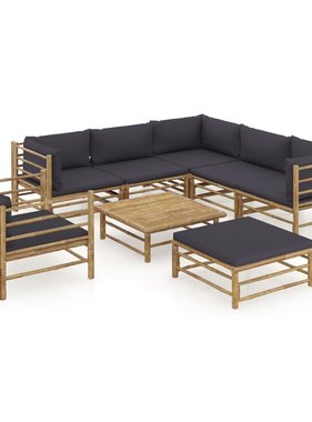 VidaXL 8-delige Loungeset met donkergrijze kussens bamboe