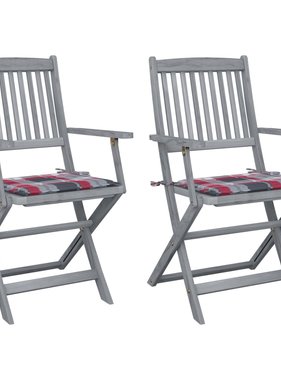 VidaXL Tuinstoelen 2 st inklapbaar met kussens massief acaciahout