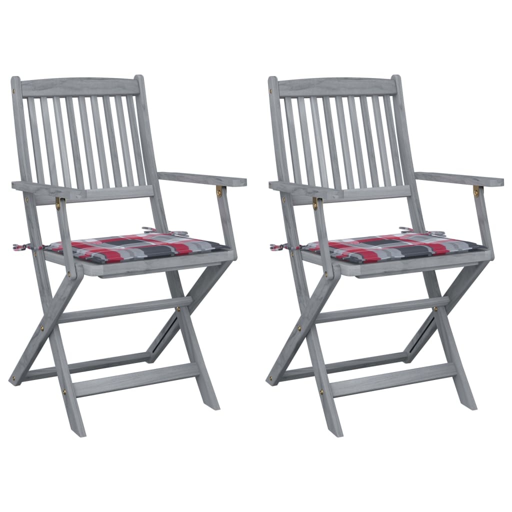 VidaXL Tuinstoelen 2 st inklapbaar met kussens massief acaciahout