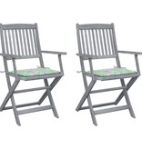 VidaXL Tuinstoelen 2 st inklapbaar met kussens massief acaciahout