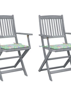 VidaXL Tuinstoelen 2 st inklapbaar met kussens massief acaciahout