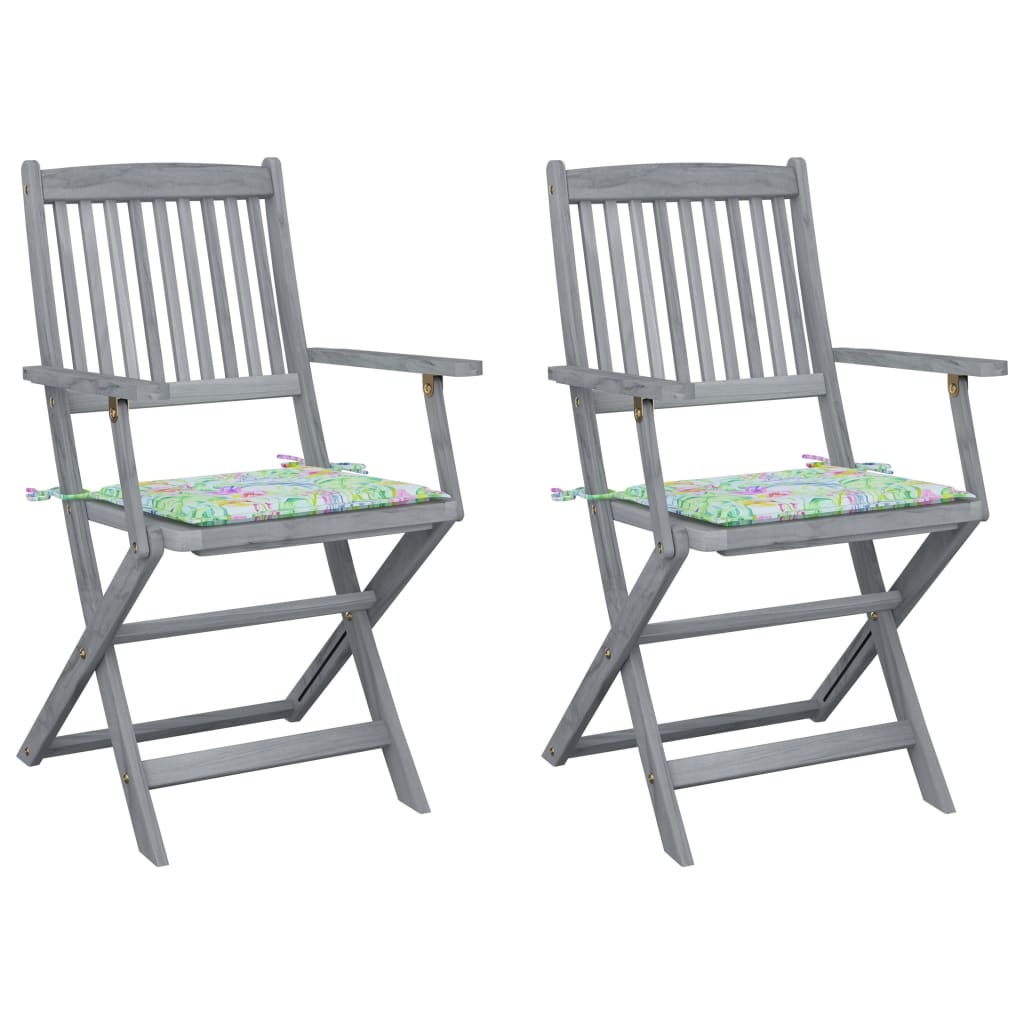 VidaXL Tuinstoelen 2 st inklapbaar met kussens massief acaciahout