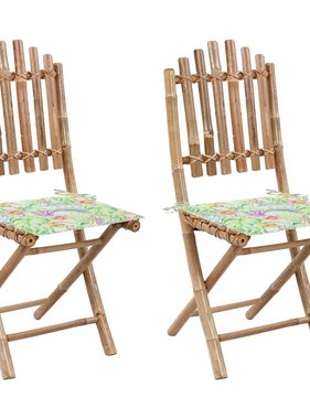 VidaXL Tuinstoelen 2 st inklapbaar met kussens bamboe