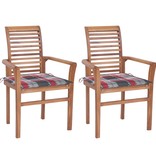VidaXL Eetkamerstoelen 2 st met rood geruite kussens massief teakhout