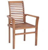 VidaXL Eetkamerstoelen 2 st met rood geruite kussens massief teakhout