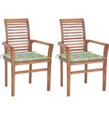 VidaXL Eetkamerstoelen 2 st met bladpatroon kussens massief teakhout