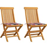 VidaXL Tuinstoelen 2 st met rood geruite kussens massief teakhout