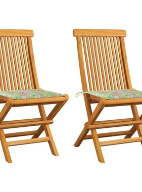VidaXL Tuinstoelen 2 st met bladpatroon kussens massief teakhout