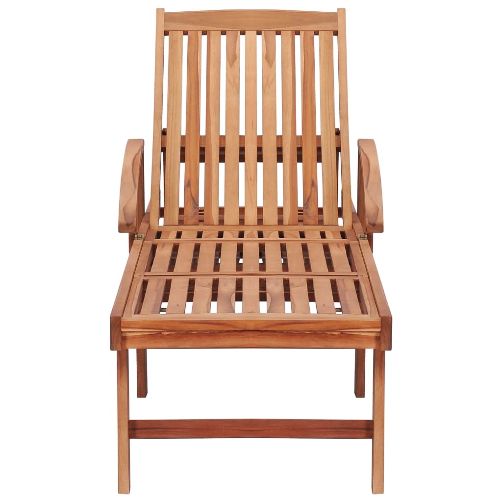 VidaXL Ligbed met grijs geruit kussen massief teakhout