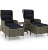 VidaXL 3-delige Loungeset met kussens poly rattan bruin
