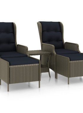 VidaXL 3-delige Loungeset met kussens poly rattan bruin