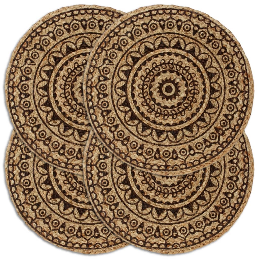 vidaXL Placemats 4 st rond 38 cm jute donkerbruin