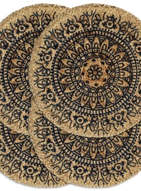 VidaXL Placemats 4 st rond 38 cm jute donkerblauw