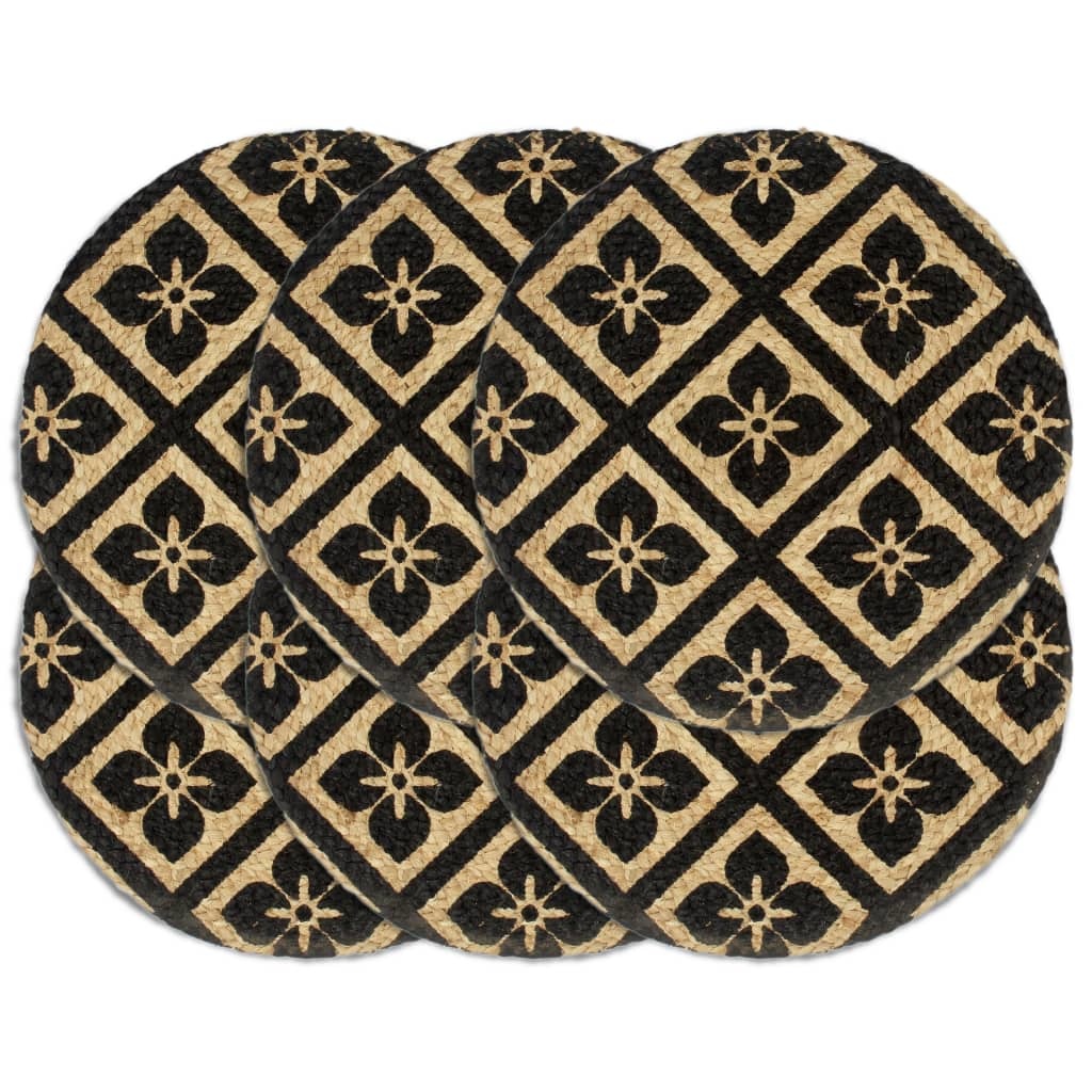 vidaXL Placemats 6 st rond 38 cm jute zwart