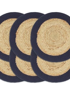 vidaXL Placemats 6 st 38 cm jute en katoen natuurlijk en marineblauw