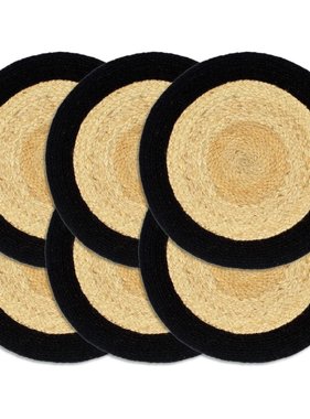 VidaXL Placemats 6 st 38 cm jute en katoen natuurlijk en zwart