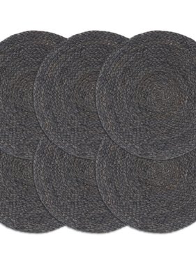 VidaXL Placemats 6 st rond 38 cm jute donkergrijs