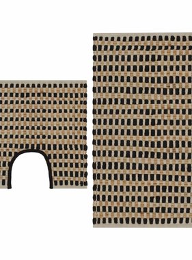 VidaXL Badmattenset handgeweven jute en stof naturel en zwart