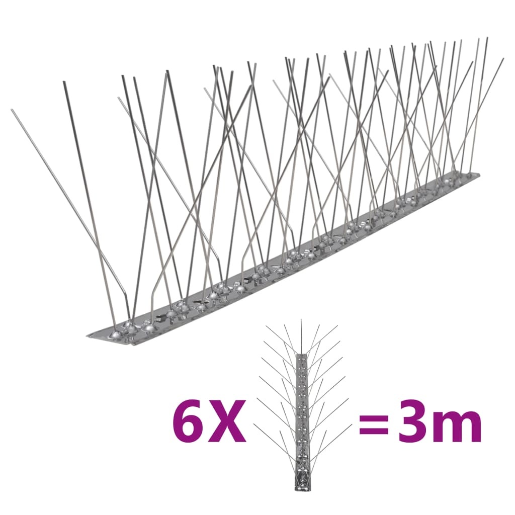 vidaXL Vogel- en duivenpinnen roestvrij staal 5 rijen set van 6