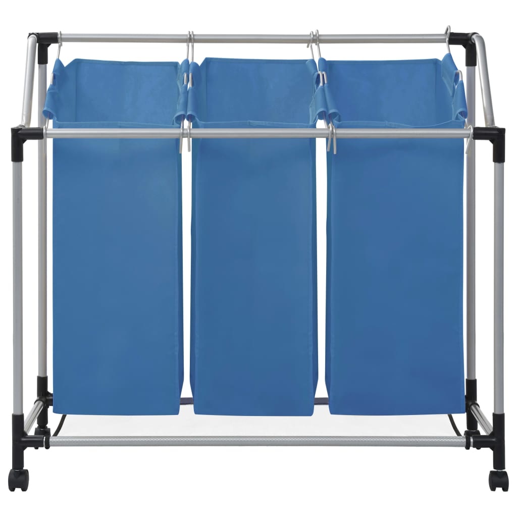VidaXL Wassorteerder met 3 zakken staal blauw