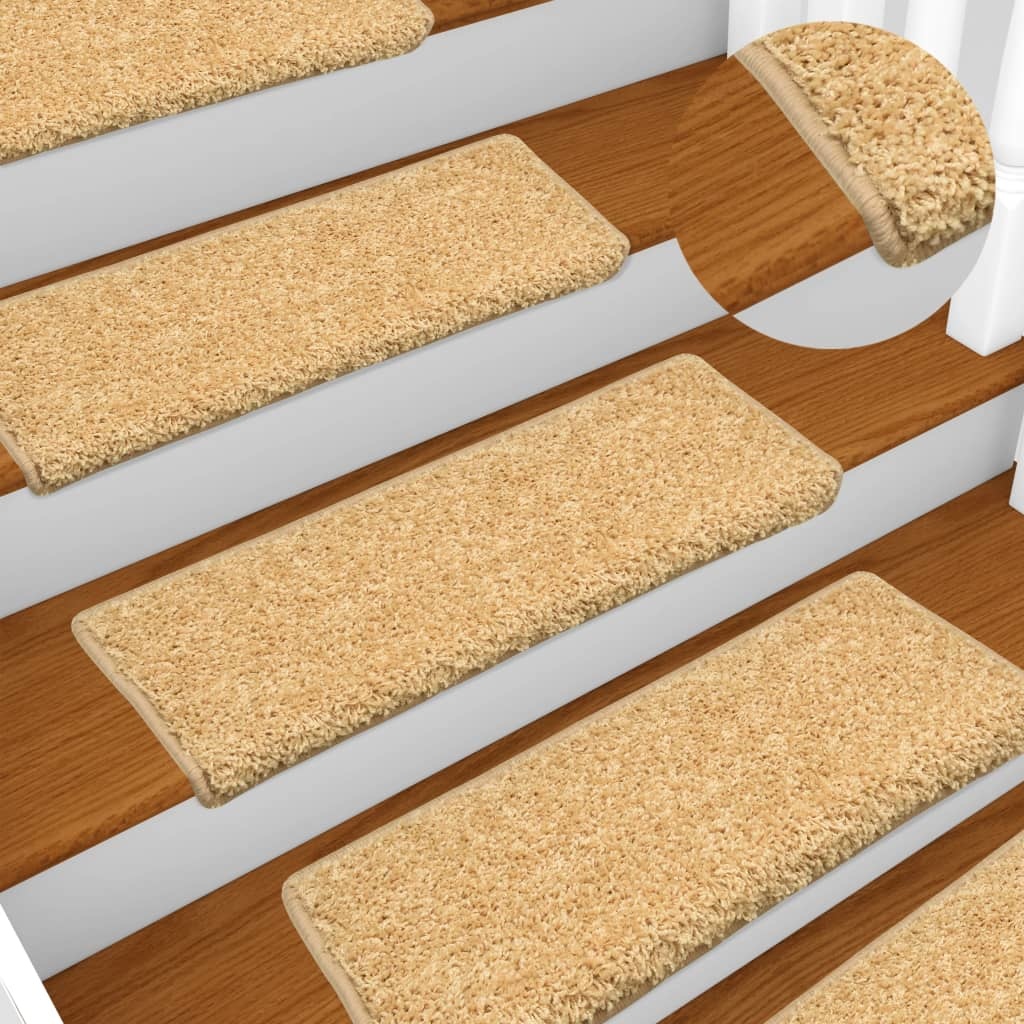 VidaXL Tapijt traptreden 15 st 65x25 cm beige