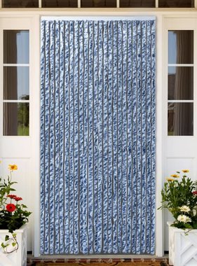 VidaXL Vliegengordijn 100x220 cm chenille blauw, wit en zilver