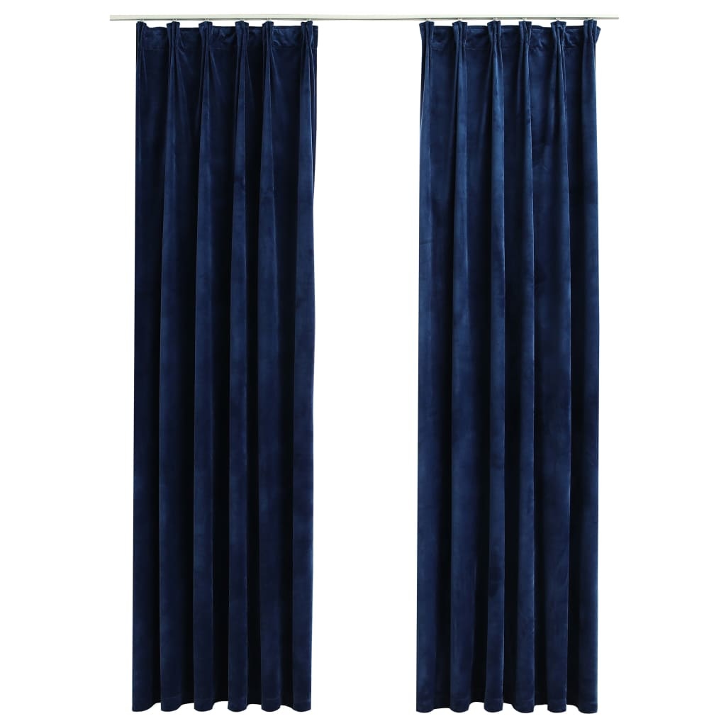 vidaXL Gordijnen verduisterend 2 st met haken 140x225 cm fluweel blauw