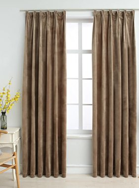 VidaXL Gordijnen verduisterend 2 st met haken 140x175 cm fluweel beige