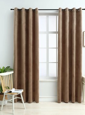 vidaXL Gordijn verduisterend met ringen 2 st 140x225 cm fluweel beige