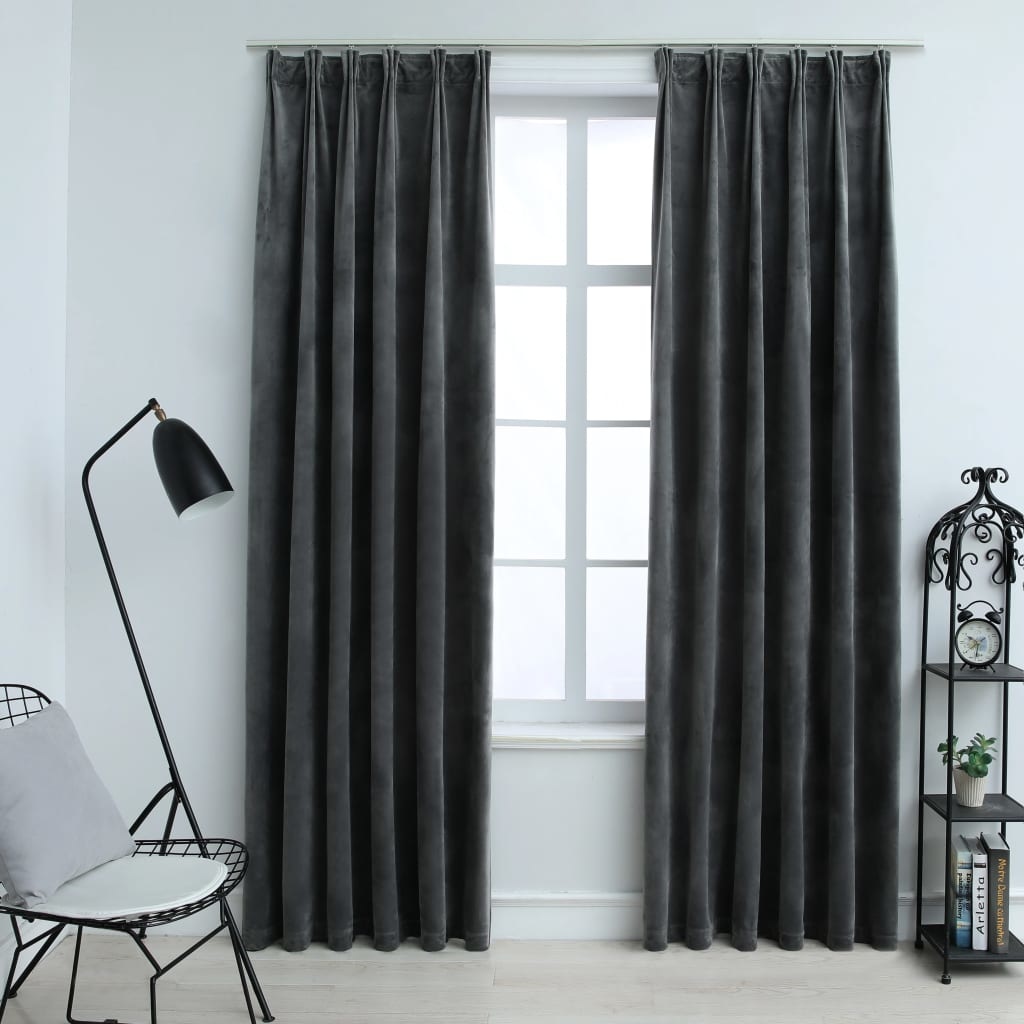 VidaXL Gordijnen verduisterend 2 st met haken 140x225 cm fluweel antraciet