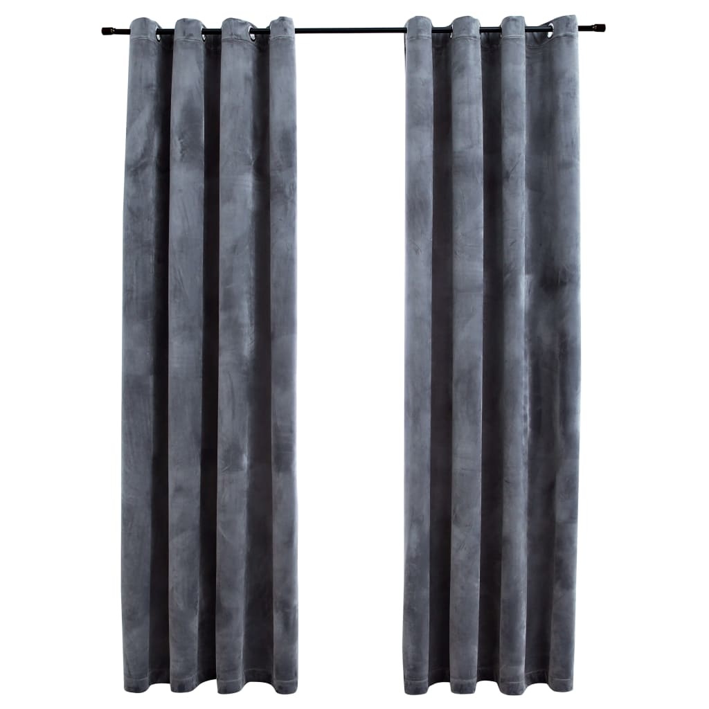 VidaXL Gordijn verduisterend met ringen 2 st 140x225 cm fluweel grijs