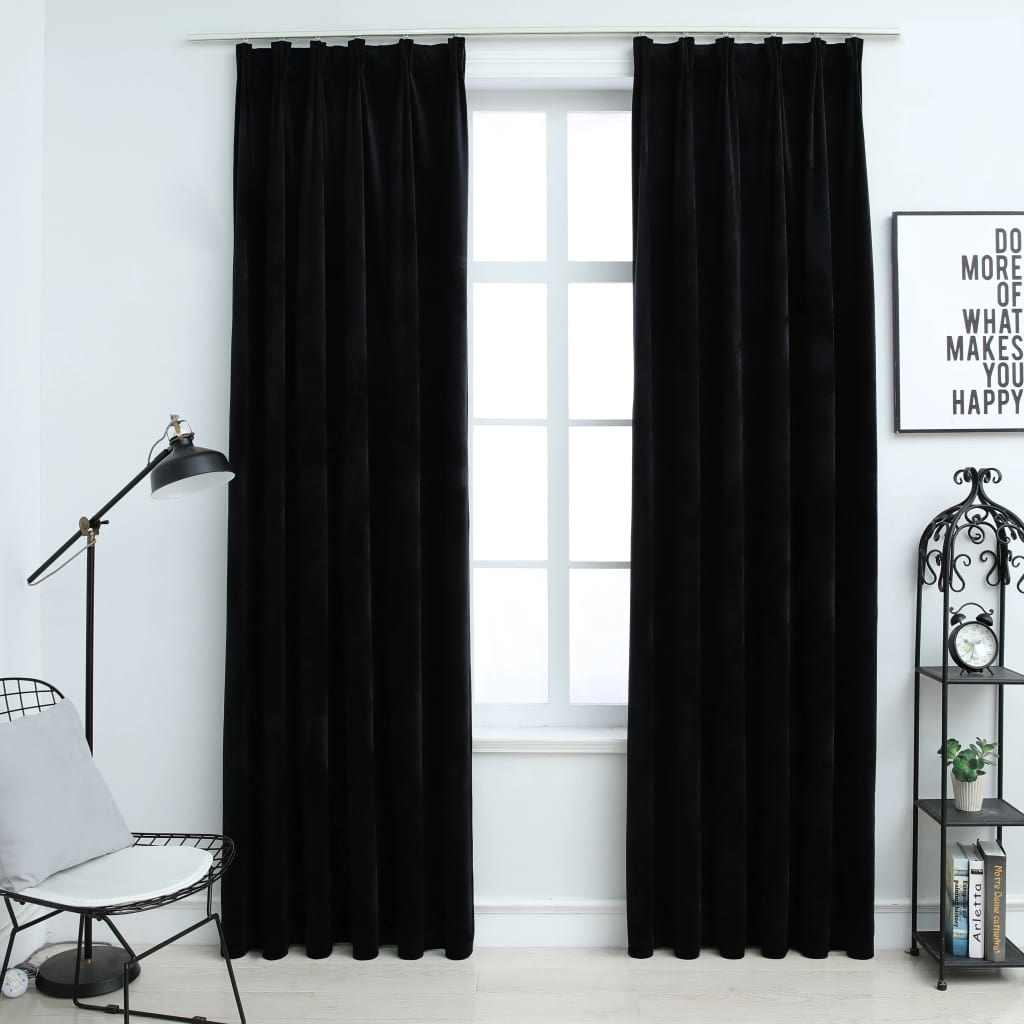 VidaXL Gordijnen verduisterend 2 st met haken 140x225 cm fluweel zwart