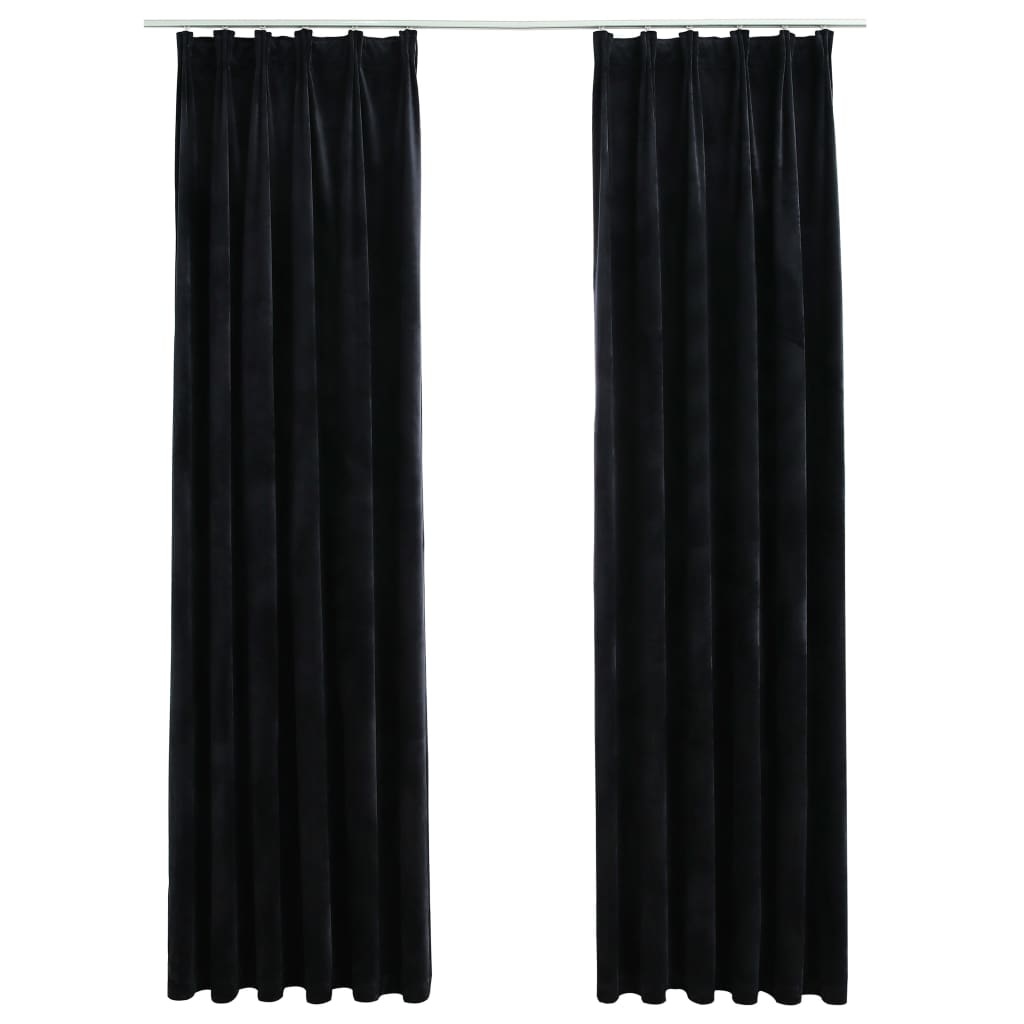 VidaXL Gordijnen verduisterend 2 st met haken 140x225 cm fluweel zwart