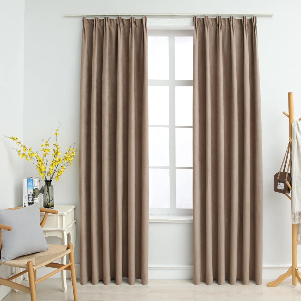 vidaXL Gordijnen verduisterend met haken 2 st 140x225 cm taupe