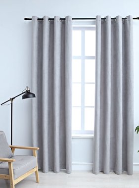 VidaXL Gordijn verduisterend met metalen ringen 2 st 140x245 cm grijs