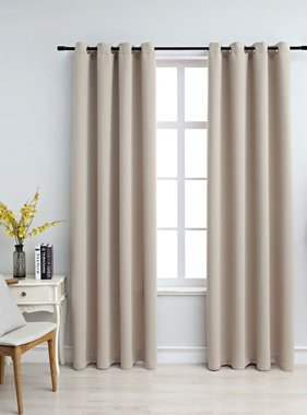 vidaXL Gordijn verduisterend met metalen ringen 2 st 140x245 cm beige