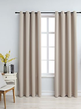 VidaXL Gordijn verduisterend met metalen ringen 2 st 140x175 cm beige