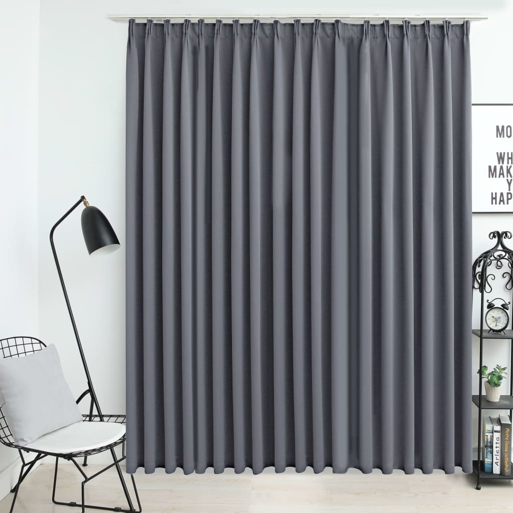 VidaXL Gordijn verduisterend met haken 290x245 cm grijs